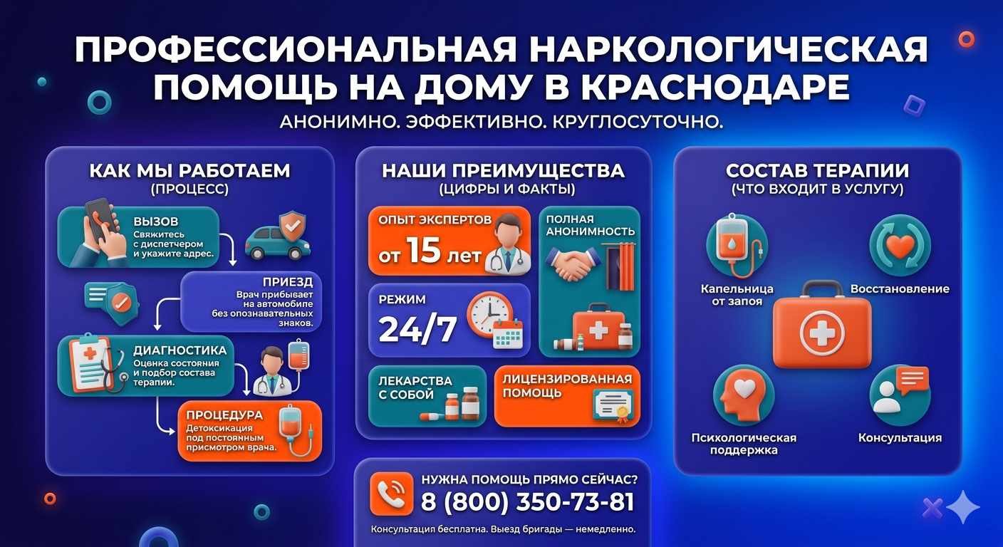Инфографика о принципах лечения алкоголизма на дому в Медвежьегорске: этапы вызова нарколога, преимущества анонимной детоксикации и состав медицинской помощи.